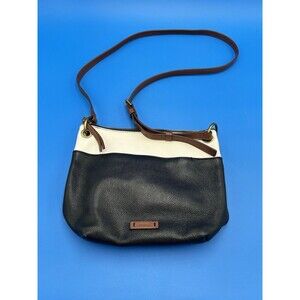 Fossil Leather Crossbody Shoulder Bag Purse Black White Brown Colorblock Boho